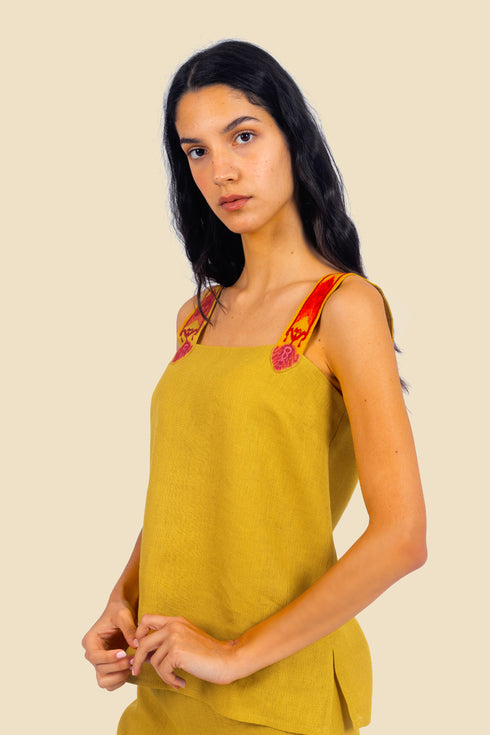 Embroidered short linen top